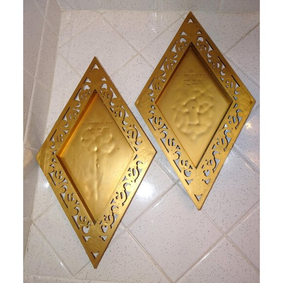 Vintage Syroco Diamond Shaped Lock & Key Wall Hangings gold plaque mcm art deco - Picture 8 of 9
